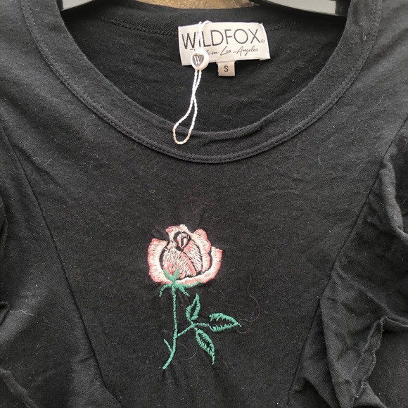 Wild fox women black ruffle T-shirt Size Small - Picture 9 of 16